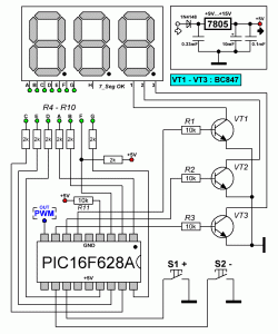 ШИМ регулятор на PIC16F628A.